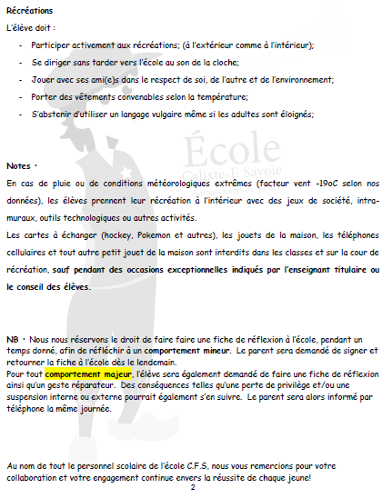 Code de vie 2023 2024 2